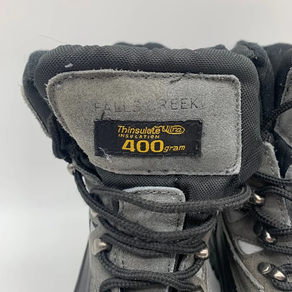 Falls Creek Winter Boots Mens 8 Gray Black Thinsulate 400g Leather Duck Boots